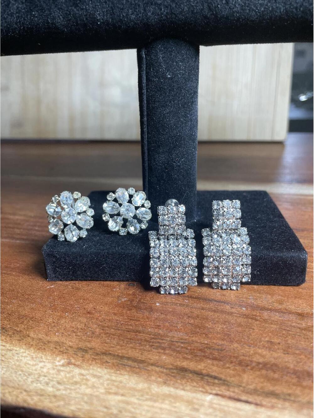 Set of Vintage Screw Back Rhinestone Earrings